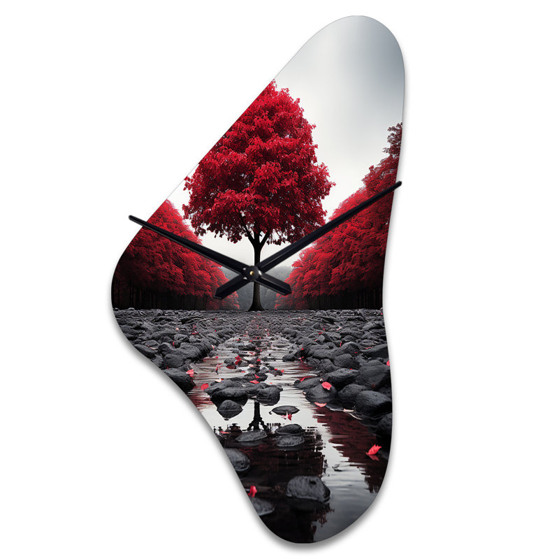 Horloge murale rouge et grise - Serenity Forest, Moyenne