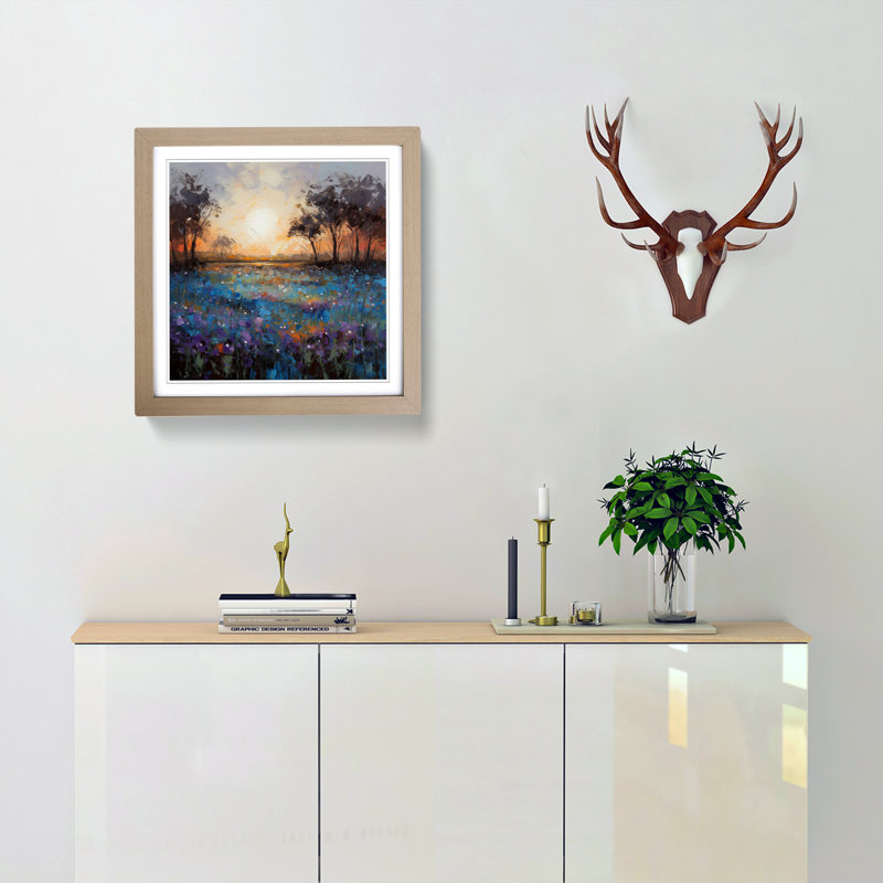 Bluebell Field Painting - Framed Print, Oak