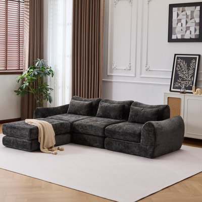 Canapé modulaire pliable en chenille Wave Star, mobilier extensible créatif avec siège central, méridienne et repose-pieds