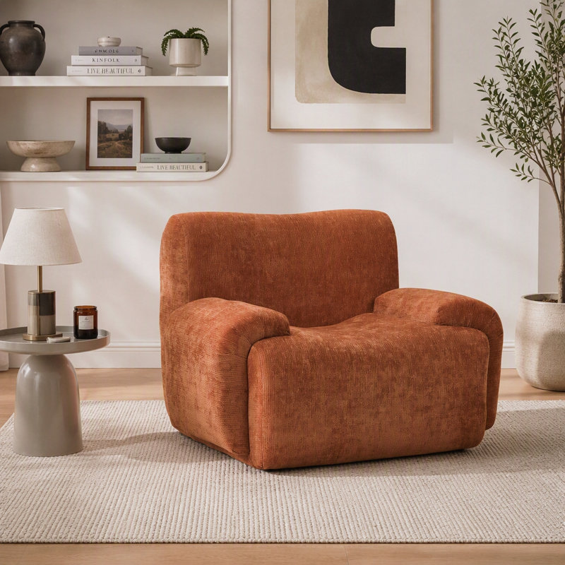 Fauteuil d'appoint surdimensionné en chenille avec siège profond, aucun assemblage requis, Chenille orange