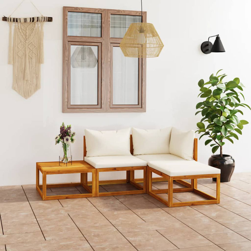 Chaise longue 4 pièces avec coussins, Crème