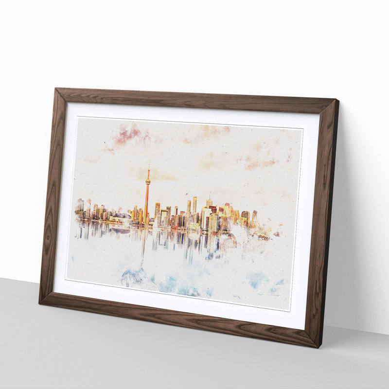 Reflection of the Toronto Skyline - Picture Frame Painting Print, Walnut Framed, 33cm H x 45cm W x 2cm D