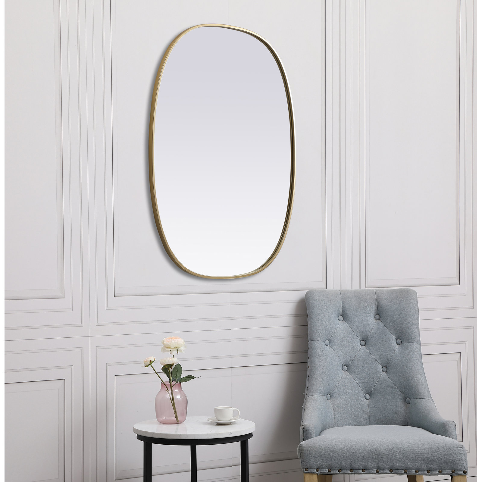 Sabine Metal Curved Oval Wall Mirror, Brass, 40" x 30"