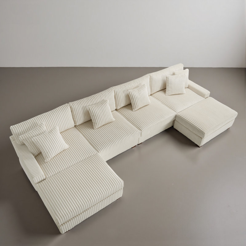 6 Seater Seating Component, White Faux Fur