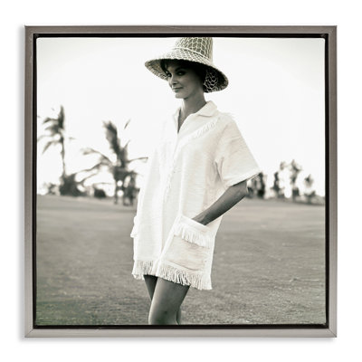 Beach Beauty in Sepia Gray Framed Floater Canvas Wall Art by Graffi*tee Studios
