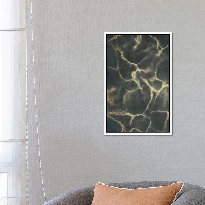 Golden Fluidity I by Marcus Prime - Painting on Canvas, White Framed, 66.04cm H x 45.72cm W x 3.81cm D