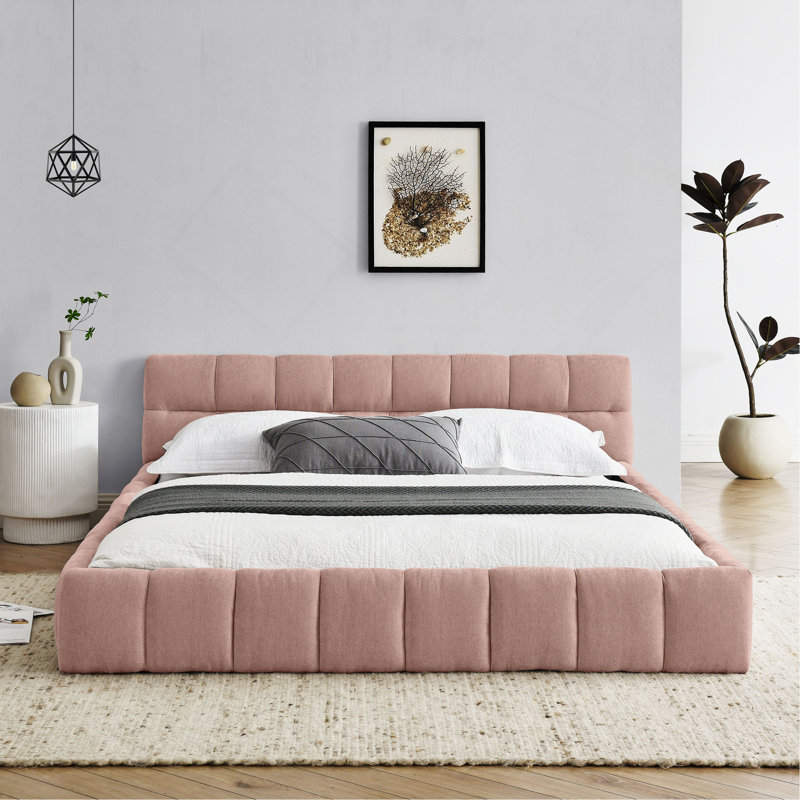 Structure de lit tapissier avec tissu épais, lit plateforme en chenille avec tête de lit et structure solide. Aucun sommier tapissier requis