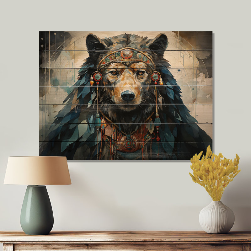 «Native Art Bear», reproduction sur bois, H 30 po x l 40 po x P 0,78 po