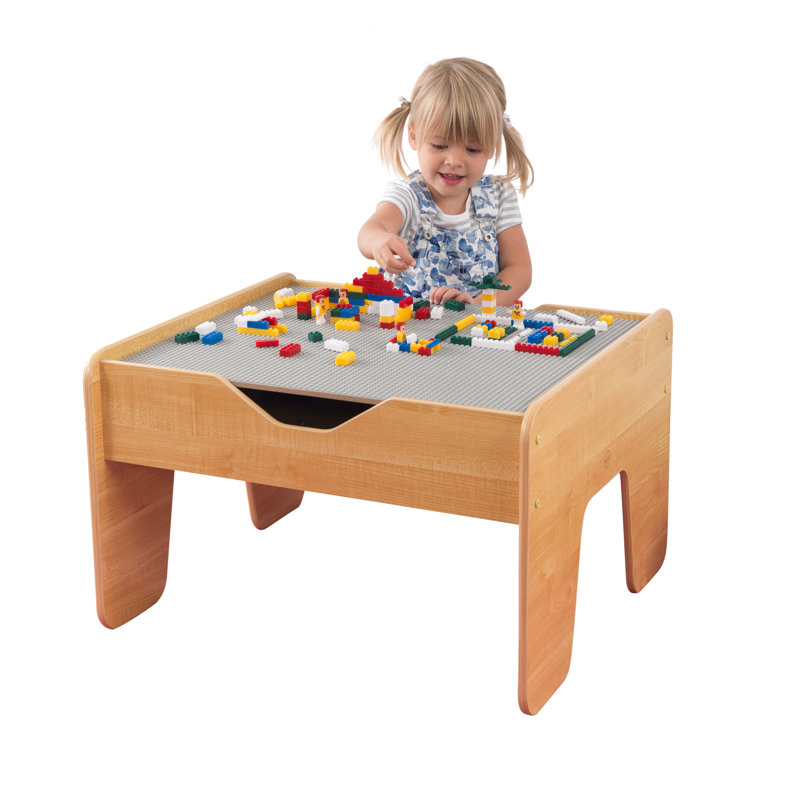 Table d'activité réversible en bois avec 195 briques de construction - gris et naturel, Gris / naturel