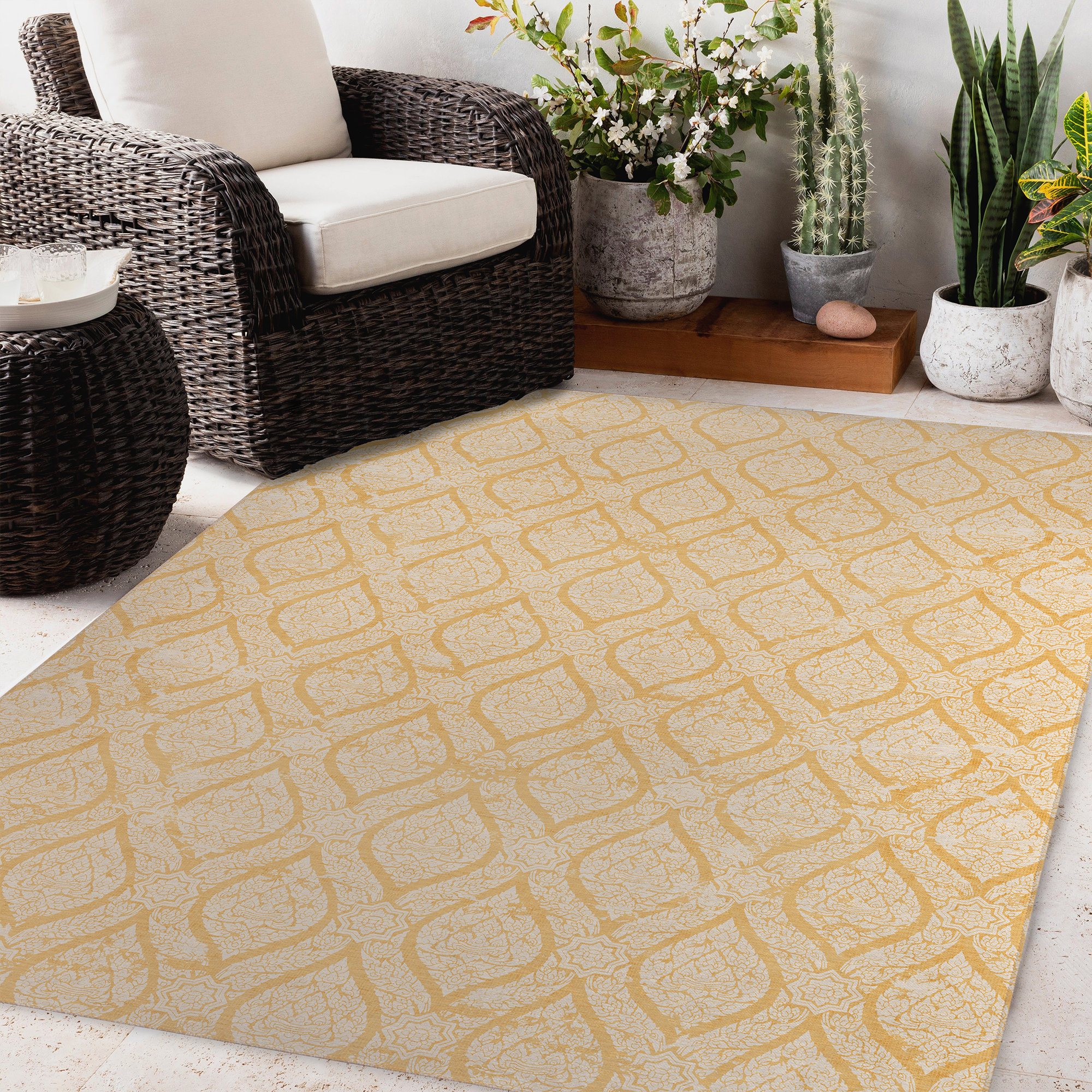 Bungalow Rose Ikat Mustard Yellow Indoor / Outdoor Area Rug - Wayfair ...