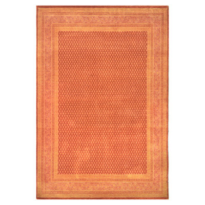 Hand Knotted Geometric Area Rug in Rust/Beige