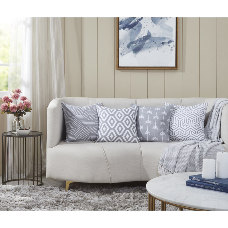 Dash Geometric Square Throw Cushion Cover, Grey