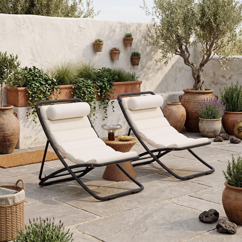 Chaise longue pliante d'extérieur en 2 pièces avec dossier réglable, siège rembourré, chaise longue portative pour terrasse et piscine