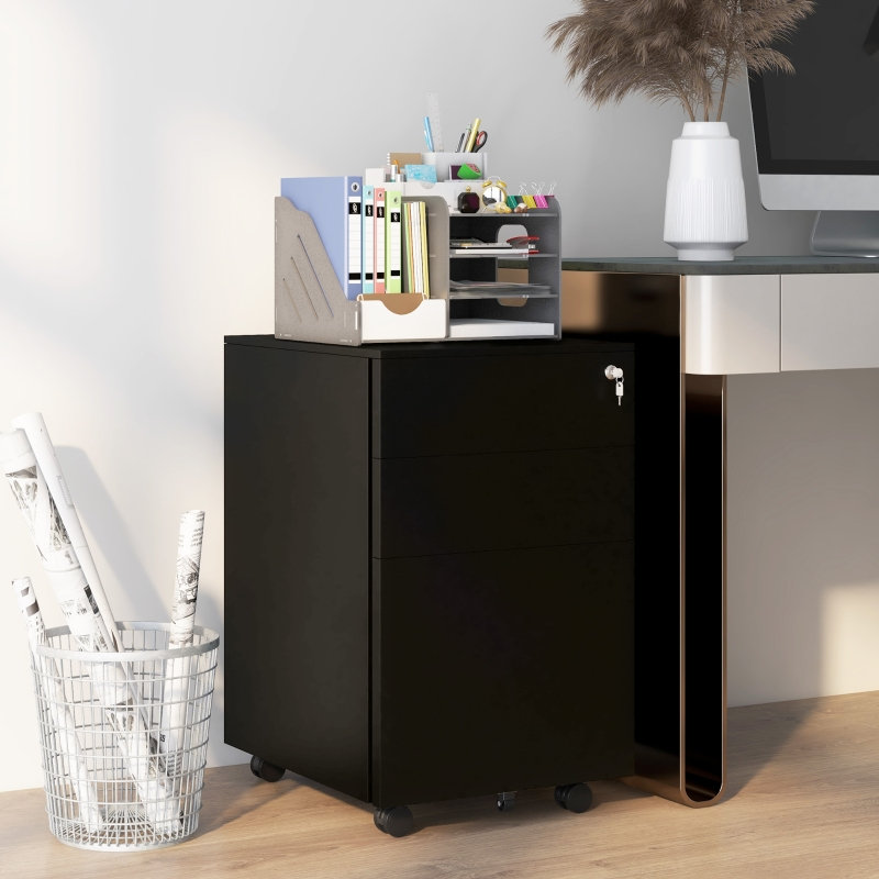 37 cm W 3 -Drawer Wheels / Casters included Mobile Steel Filing Cabinet