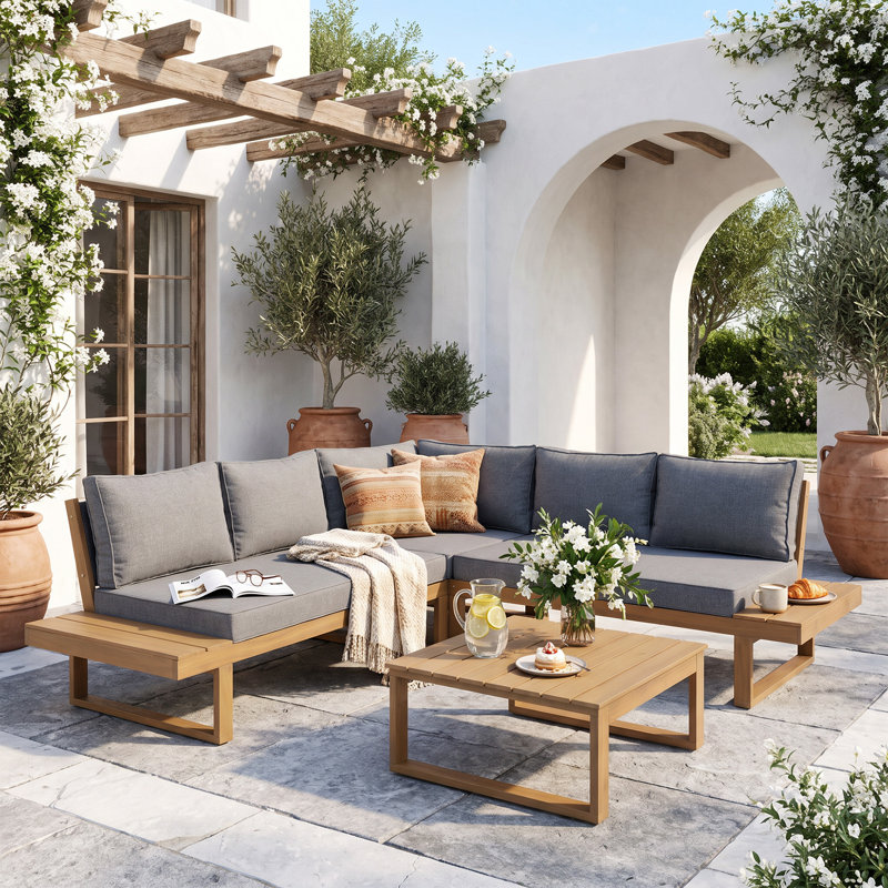 Divyanka Acacia 5-Person Modular Patio Conversation Set with Cushions, Grey