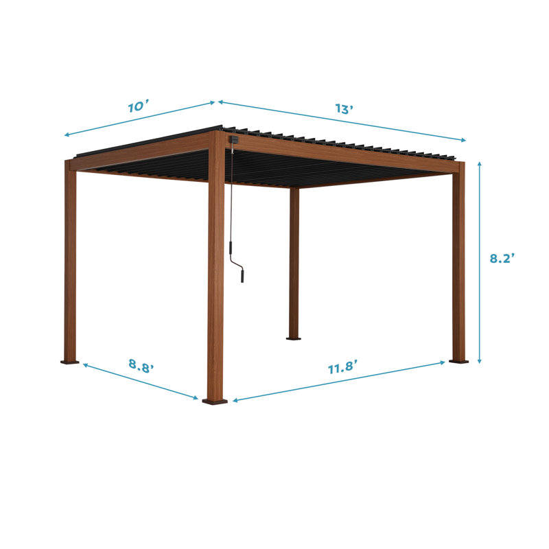 111S Takasho Cherry Oak  Aluminum Pergola with Adjustable Louver, 10 ft. W x 13 ft. D, Cherry Oak
