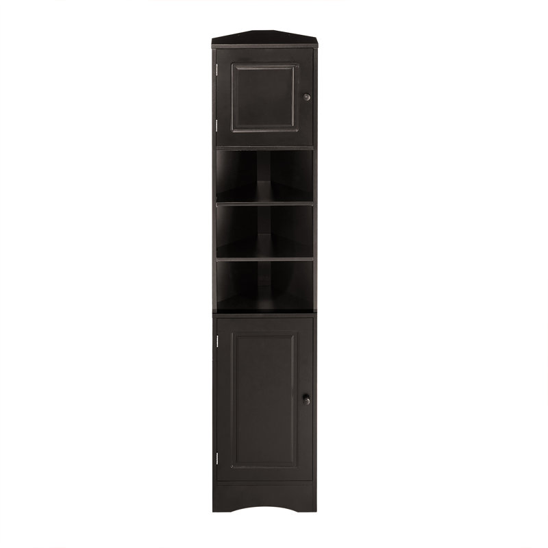 Armoire de coin multifonctionnelle, armoire de rangement haute avec deux portes, armoire d'appoint, Noir