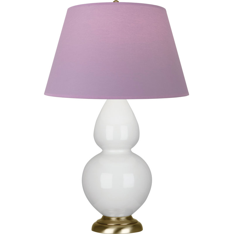 Lampe de table double gourde en céramique, Lavande / prune, Lys émaillé / laiton, Laiton