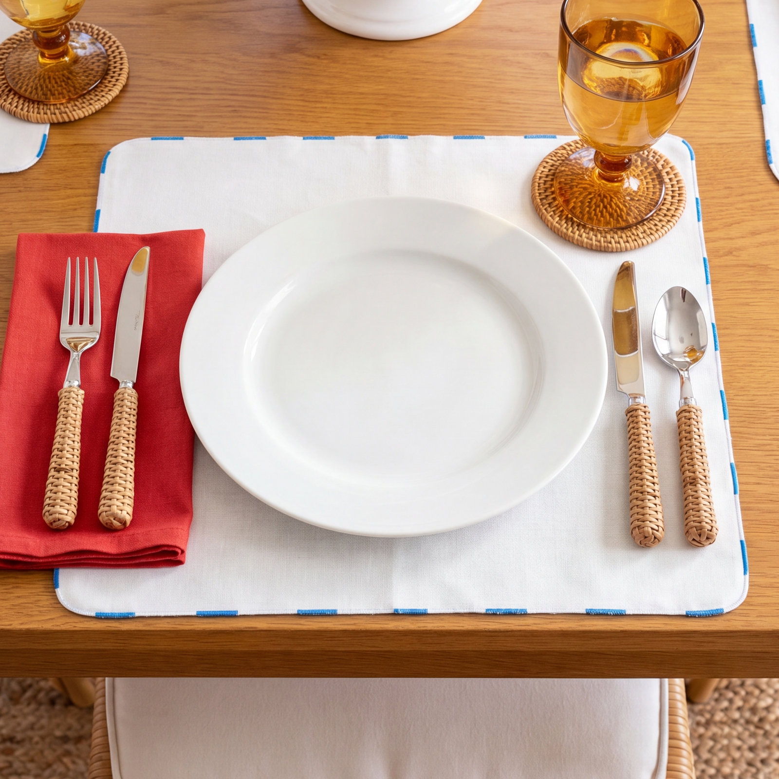 Reversible Cotton Placemat, Blue/White