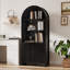 Bibliothèque de 71 pouces de hauteur avec plateau arqué et armoire de rangement, parfaite pour un décor rustique et un rangement polyvalent
