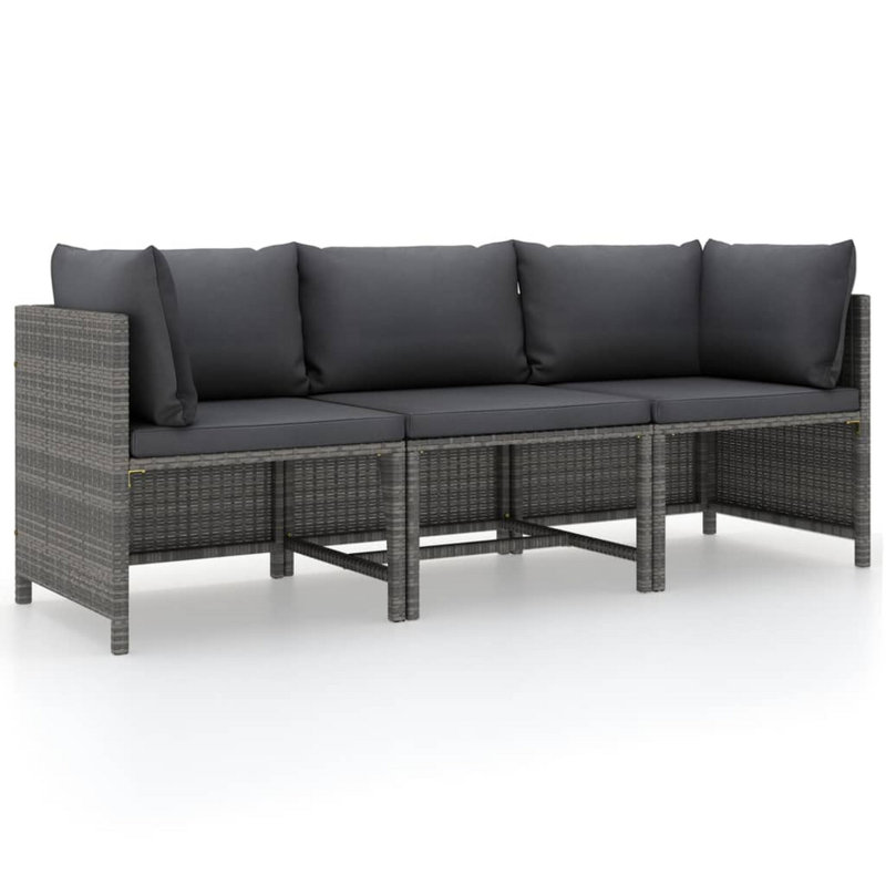 Ensemble de canapé modulaire d'extérieur 3 pièces Ley, polyester gris foncé, rotin de polyester
