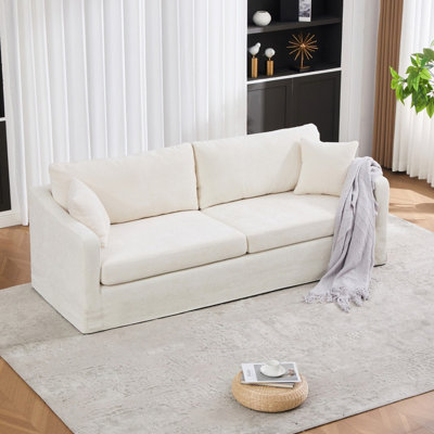 86.61" Beige Chenille Loveseat, Extra Large Upholstered 2-Seater Sofa with 2 Back Pillows and 2 Arm Pillows, Modern Couch for Living Room, Bedroom, Apartment and Window Seating