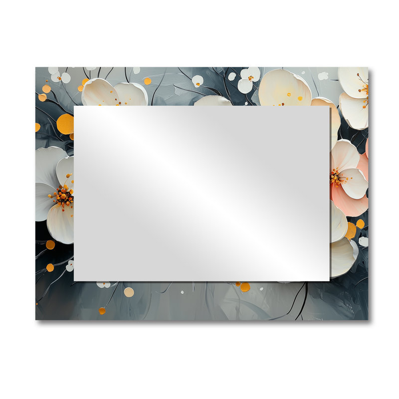 White Wildflowers Pure Bliss II - Floral Mirror Wall Art - Printed On Metal, 30" x 40"