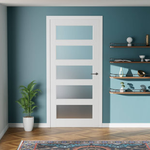 80'' H 5 Lite Tempered Frosted Glass Pantry Door Slab Solid Manufacture Wood White Standard Door For French Doors