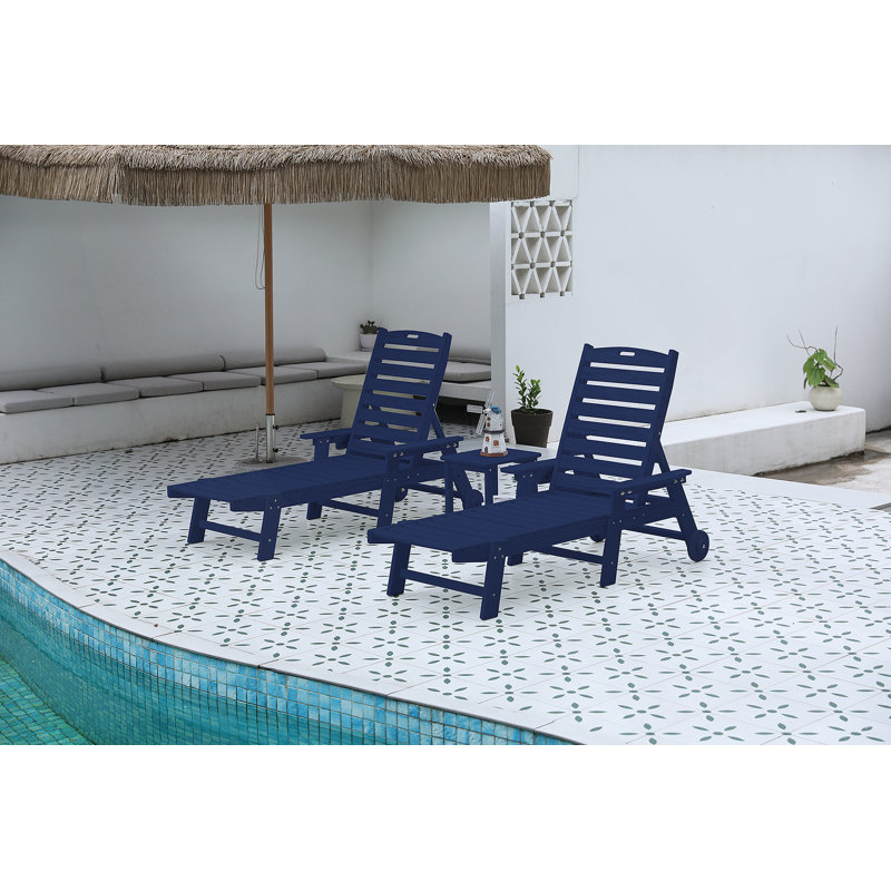 Oversized 3-Piece Lounge Chair Set With Side Table, All-Weather Patio Furniture With Adjustable Backrest, Wheels And Cup Holder For Ultimate Outdoor Relaxation