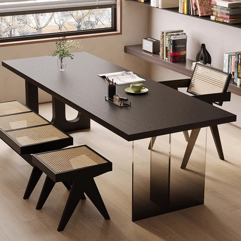 Black Rectangular Solid Wood + Acrylic desk, 29.53" H x 55.12" W x 27.56" D