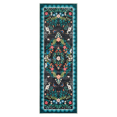 Motif floral 8 x 10 pour salon, chambre à coucher, tapis antidérapants, tapis antidérapant oriental, bureau, salle à manger, tapis, décor de maison, noir