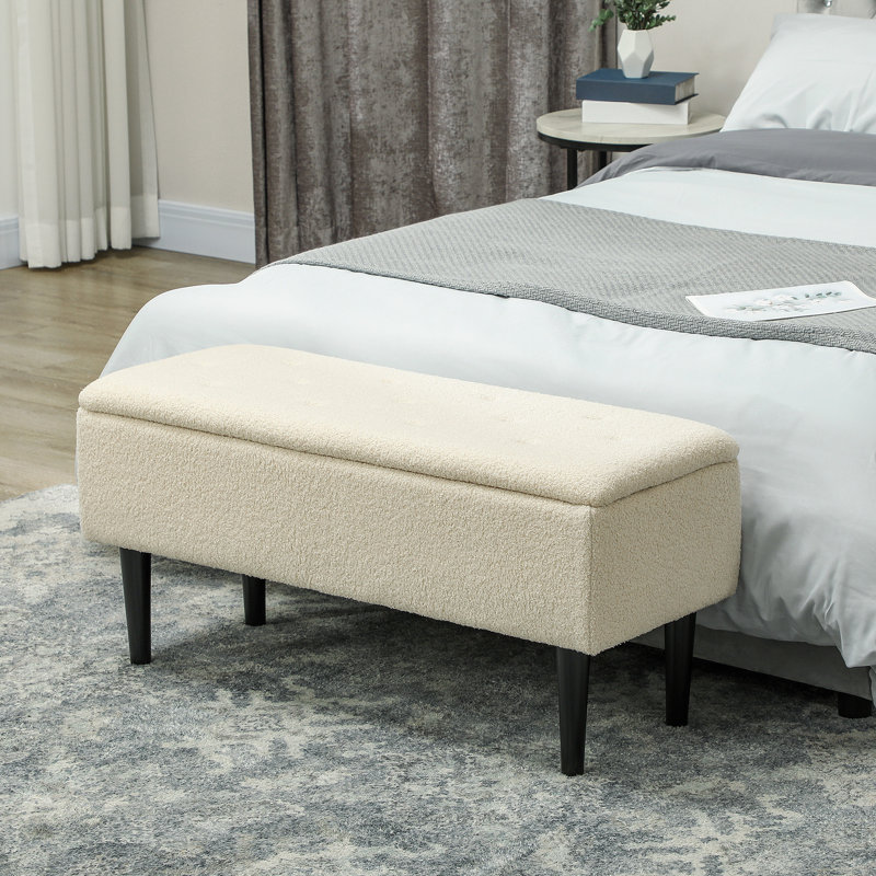 Margaet Polyester Upholstered Storage Bench, Cream