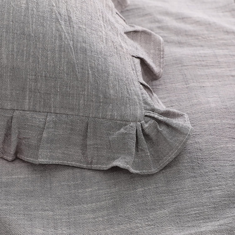 3 Pieces Duvet Cover Set, Linen Solid Color Set with Exquisite Ruffles Design - NTBAY, Queen Duvet Cover + 2 Shams, Dark Gray