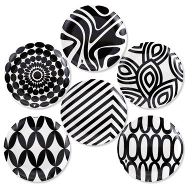 French Bull Assorted Plates - 4 Piece Set - 11 inch Melamine Dinner Plate Set - Melamine Dinnerware for Indoor and Outdoor - Assorted Black and White