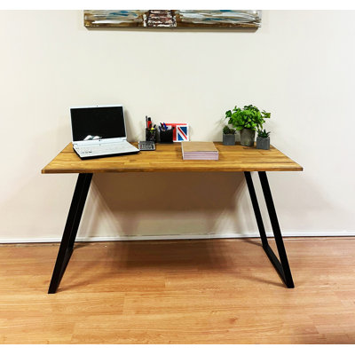 Solid Wood Top Metal Base Computer Desk