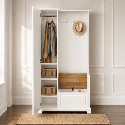 Hall Tree 35.55'' Wide With Storage Bench, Hallway Coat Rack with Adjustable Shelves And Hooks