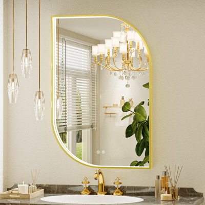 LED Bathroom Mirror with Lights,Asymmetrical LED Mirror with Anti-fog,Metal Framed Lighted Mirror,Lighted Wall Mirror,Asymmetrical Lighted Mirror,Memory Function,Dimmable