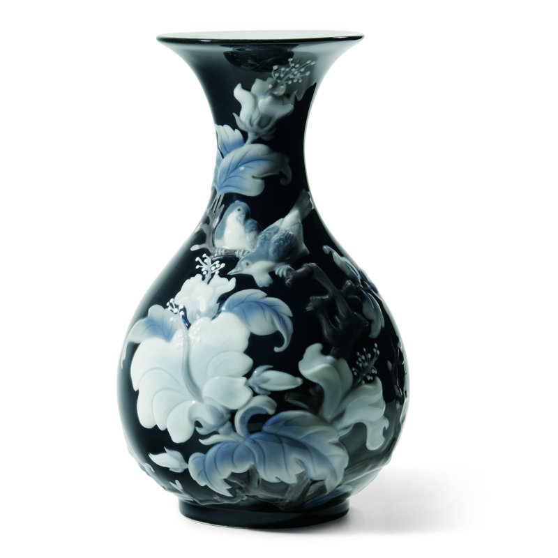 Vase de table en porcelaine 10,25 "Sparrows, Noir