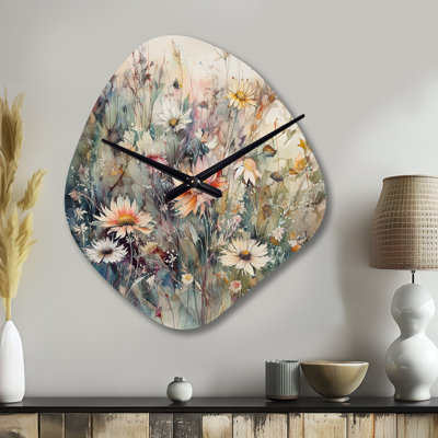 Orange Green Daisy Tranquility - Daisy Unique Shape Metal Wall Clock, Traditional Freeform Wall Clock Print