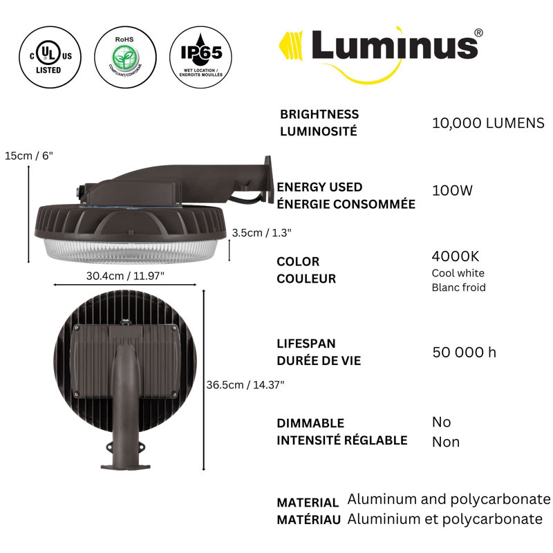 1 lumière de zone de sécurité extérieure DEL câblée à l'aube
