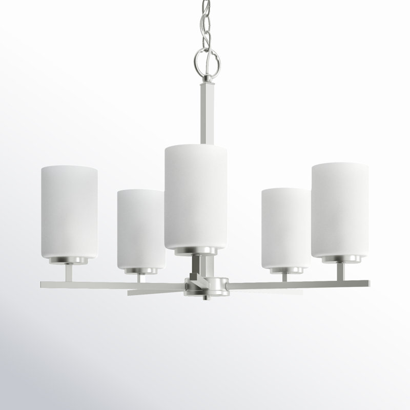 Lustre cylindrique Charvic Spoutnik, Nickel brossé, 5 lumières, H 18 po x l 24 po x P 24 po