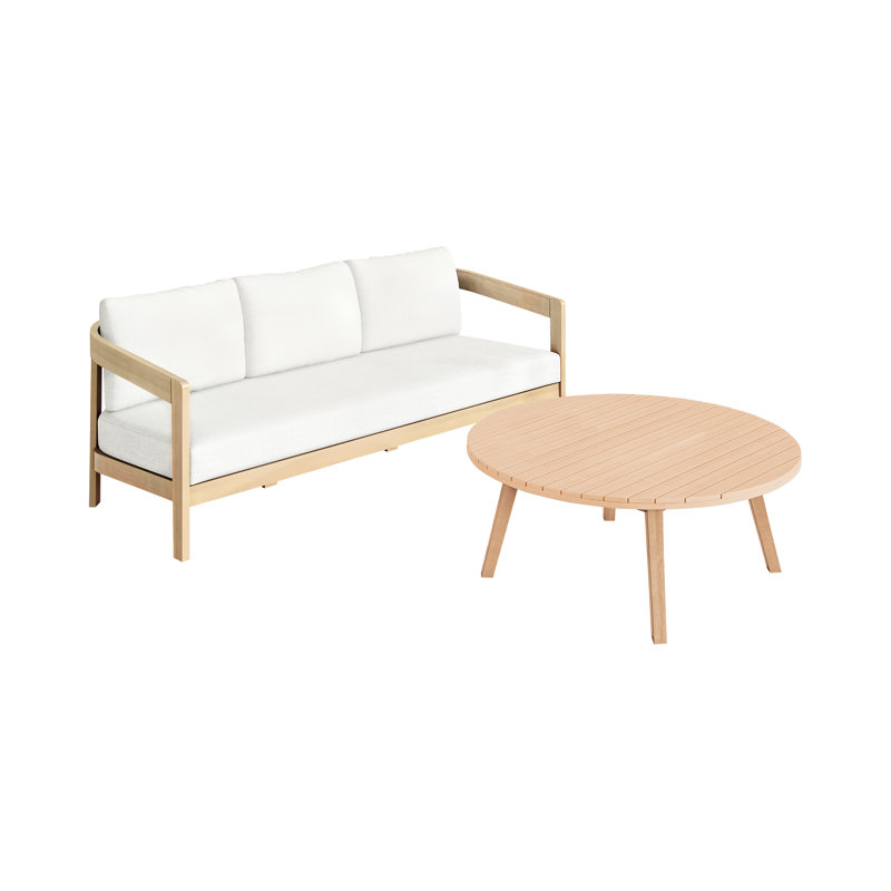 Ensemble d'extérieur 2 pièces en bois d'acacia massif avec canapé et table basse Pablo, naturel / blanc