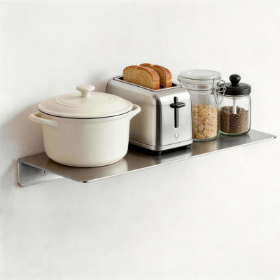 24'' Brushed Nickel Floating Shelves,Stainless Steel Wall Mounted Shelves - Heavy Duty Waterproof Storage for Bathroom, Kitchen, Living Room & Outdoor