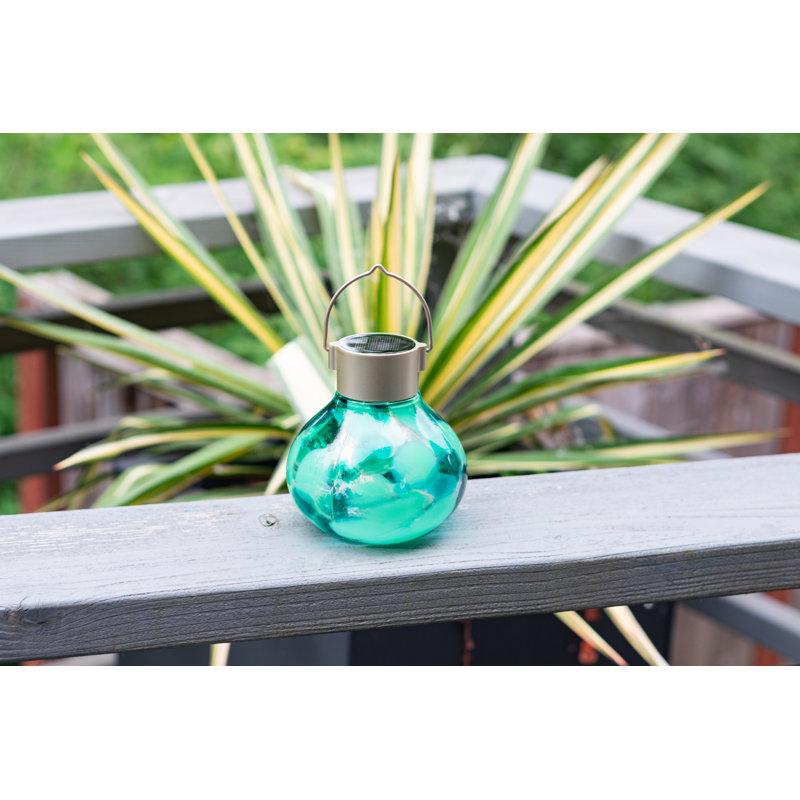 Lanterne à thé solaire en verre soufflé à la main 5 po - bleu sarcelle, Sarcelle