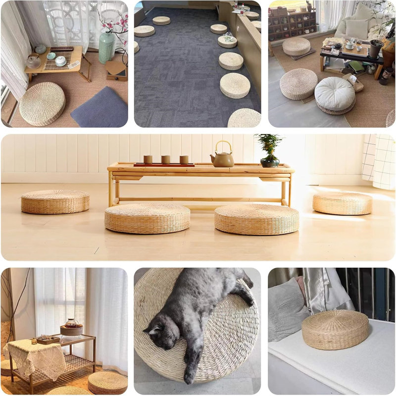 Tapis de sol rond en paille Tatami, L 15,8 po x P 15,8 po
