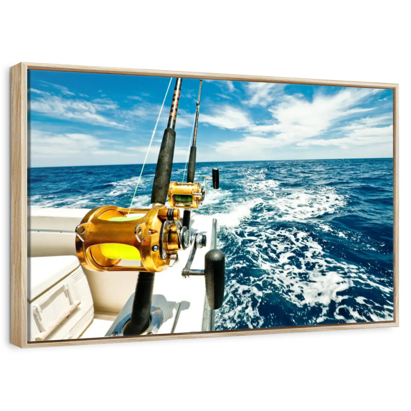 Moulinets de pêche en haute mer, Cadre flottant en bois naturel, 31 po x 21 po