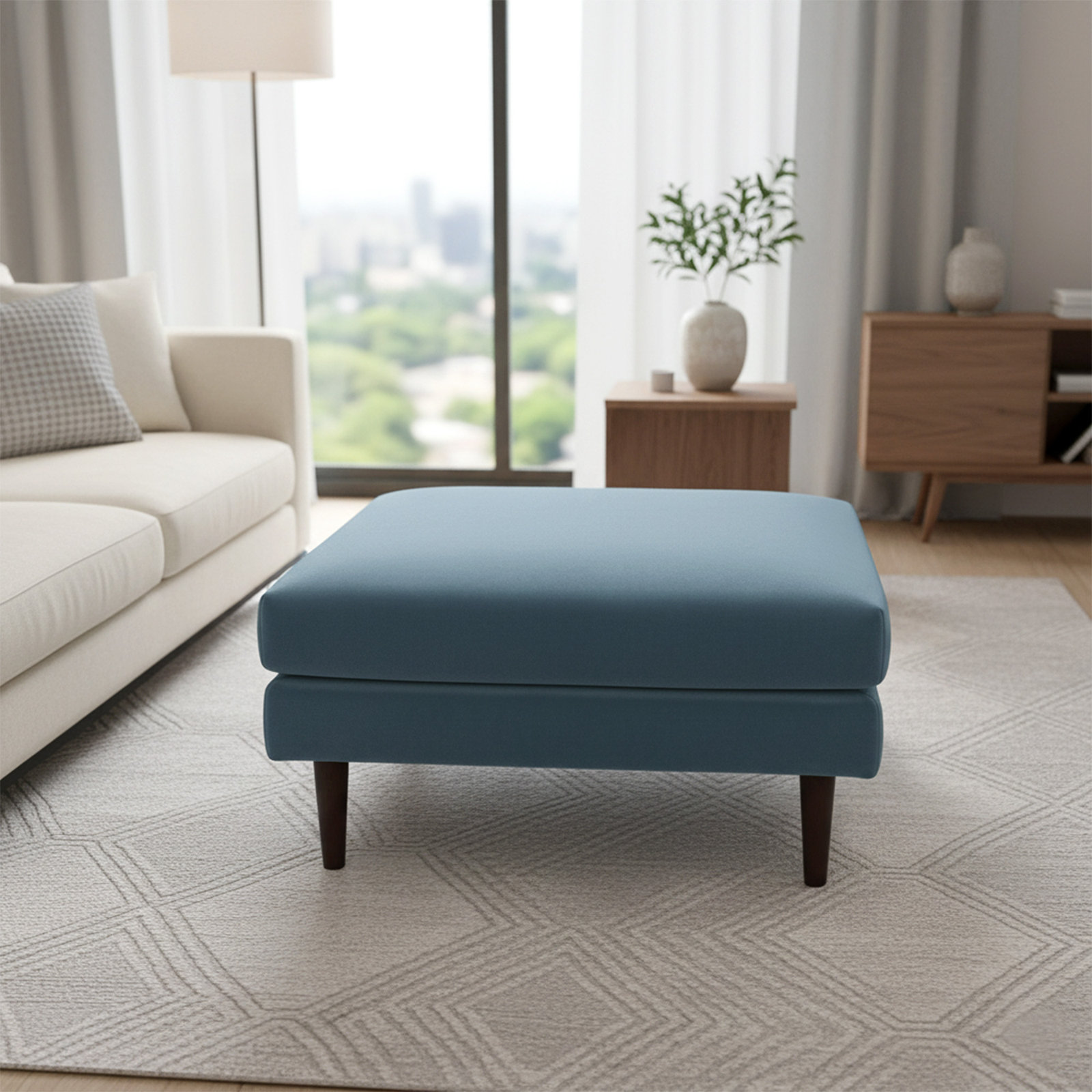 Miller 36" Upholstered Ottoman, Blue, 19" H x 36" W x 36" D