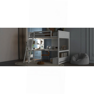 Full Size Loft Bed With L-Shaped Multi-Storage Desk