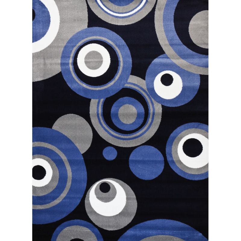 Bleu géométrique/Tapis décoratif gris, Rectangle 3 pi 9 po x 5 pi 3 po