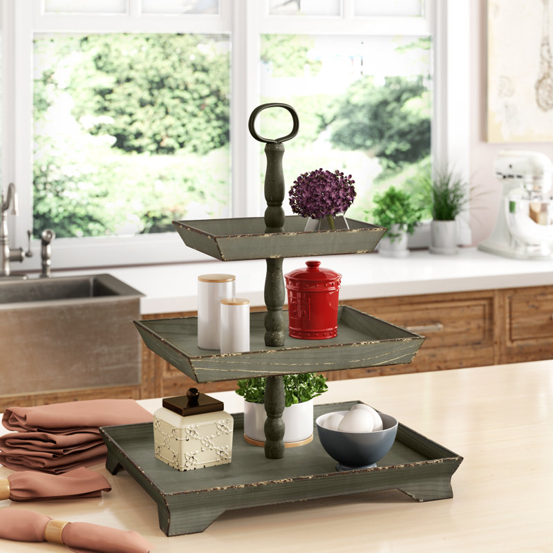 Wood Tiered Stand, Grey